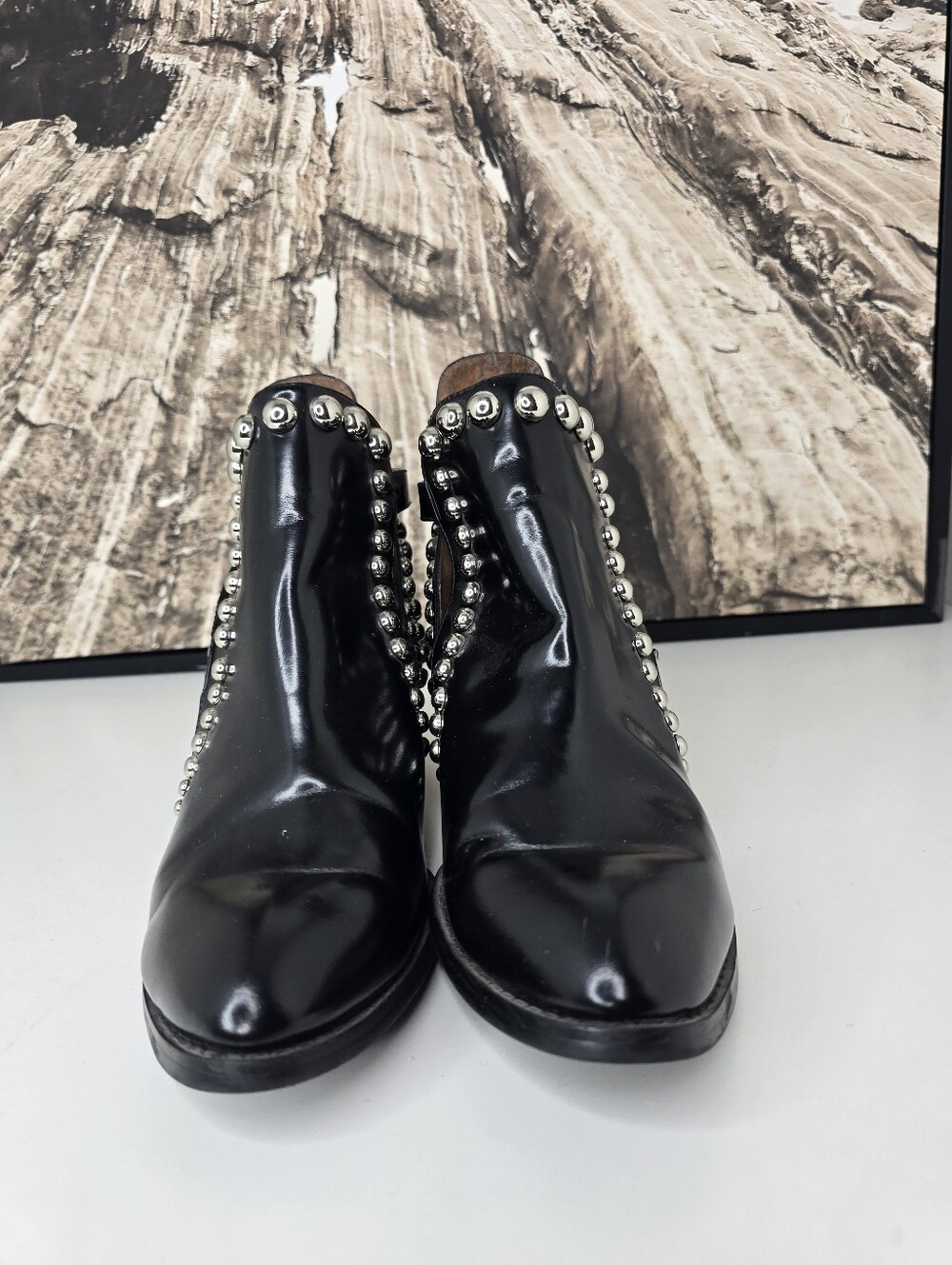 Jeffrey Campbell Black Studded Ankle Boots Rylance Leather Booties Rocker EUC - Picture 3 of 9